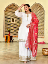 Regal White Mukaish Sharara with Banarasi Dupatta