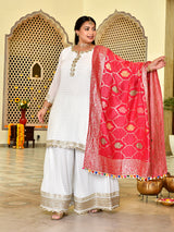Regal White Mukaish Sharara with Banarasi Dupatta