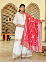 Regal White Mukaish Sharara with Banarasi Dupatta