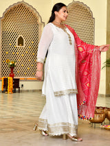 Regal White Mukaish Sharara with Banarasi Dupatta