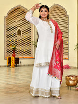 Regal White Mukaish Sharara with Banarasi Dupatta