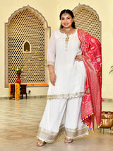 Regal White Mukaish Sharara with Banarasi Dupatta