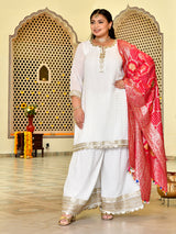 Regal White Mukaish Sharara with Banarasi Dupatta