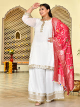 Regal White Mukaish Sharara with Banarasi Dupatta