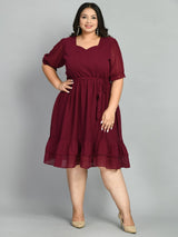 Plus Size Glowing Wine Georgette Dress