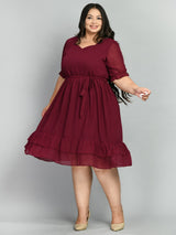 Plus Size Glowing Wine Georgette Dress