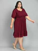 Plus Size Glowing Wine Georgette Dress