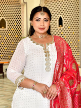 Regal White Mukaish Sharara with Banarasi Dupatta