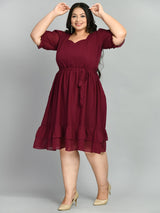 Plus Size Glowing Wine Georgette Dress