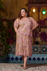 Plus Size Blush Pink Floral Sequin Top and Skirt Co-ord Set