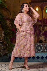 Plus Size Blush Pink Floral Sequin Top and Skirt Co-ord Set