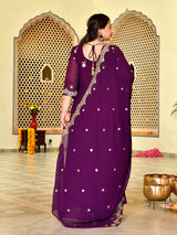 Plum Royale Embroidered Cape Anarkali Set with Dupatta