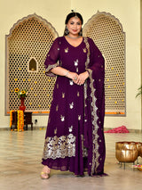 Plum Royale Embroidered Cape Anarkali Set with Dupatta