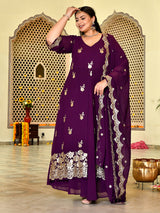 Plum Royale Embroidered Cape Anarkali Set with Dupatta