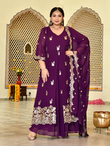 Plum Royale Embroidered Cape Anarkali Set with Dupatta