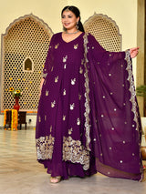 Plum Royale Embroidered Cape Anarkali Set with Dupatta