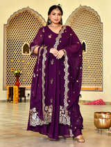 Plum Royale Embroidered Cape Anarkali Set with Dupatta