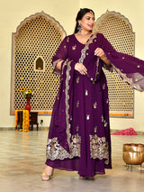 Plum Royale Embroidered Cape Anarkali Set with Dupatta