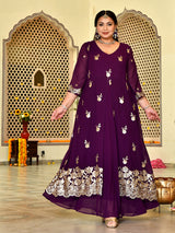 Plum Royale Embroidered Cape Anarkali Set with Dupatta