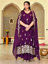 Plum Royale Embroidered Cape Anarkali Set with Dupatta