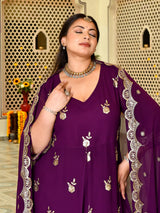 Plum Royale Embroidered Cape Anarkali Set with Dupatta