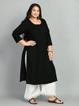 Plus Size Black Pintex Solid Rayon Kurta