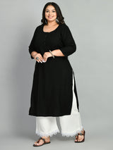 Plus Size Black Pintex Solid Rayon Kurta