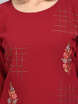 Women Maroon Georgette Cross Stones and embroidery Kurta Palazzo Set