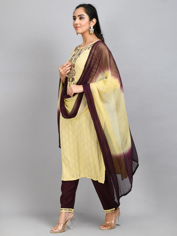 Plus Size Women Yellow Embroidered Kurta Set with Dupatta