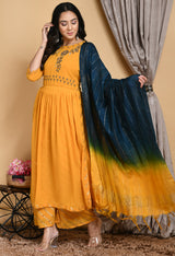 Plus Size Women Yellow Nyraa Cut Embellished Kurta Set with Dupatta