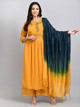 Plus Size Women Yellow Nyraa Cut Embellished Kurta Set with Dupatta