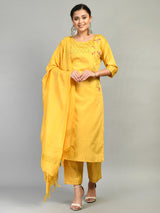 Women Yellow Honeycomb Embroided Designer Kurta Pant Set