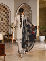 Celeste Grey Pakistani Mul Chanderi Suit Set with Dupatta