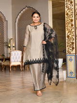 Celeste Grey Pakistani Mul Chanderi Suit Set with Dupatta