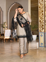Celeste Grey Pakistani Mul Chanderi Suit Set with Dupatta
