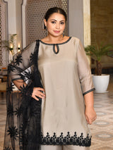 Celeste Grey Pakistani Mul Chanderi Suit Set with Dupatta