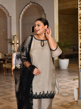 Celeste Grey Pakistani Mul Chanderi Suit Set with Dupatta