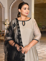 Celeste Grey Pakistani Mul Chanderi Suit Set with Dupatta