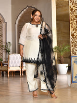 Celeste Ivory Pakistani Mul Chanderi Suit Set with Dupatta