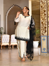 Celeste Ivory Pakistani Mul Chanderi Suit Set with Dupatta