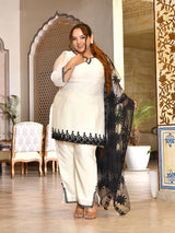Celeste Ivory Pakistani Mul Chanderi Suit Set with Dupatta
