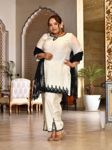 Celeste Ivory Pakistani Mul Chanderi Suit Set with Dupatta