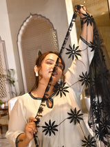 Celeste Ivory Pakistani Mul Chanderi Suit Set with Dupatta