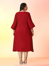 Plus Size  Scarlet Flared Midi Dress with Bell Sleeves
