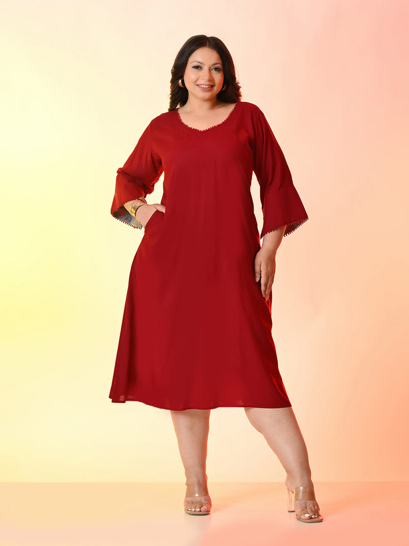 Plus Size  Scarlet Flared Midi Dress with Bell Sleeves