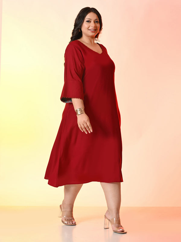 Plus Size  Scarlet Flared Midi Dress with Bell Sleeves