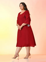 Plus Size  Scarlet Flared Midi Dress with Bell Sleeves