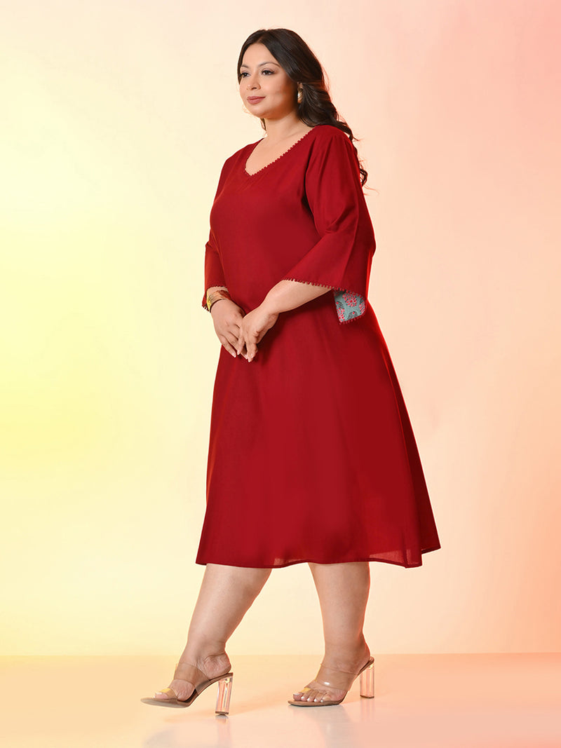 Plus Size  Scarlet Flared Midi Dress with Bell Sleeves