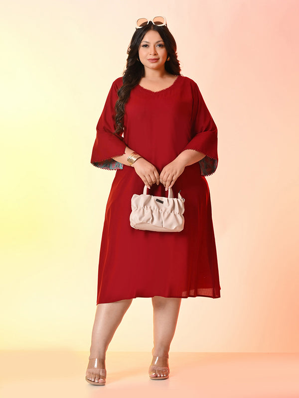 Plus Size  Scarlet Flared Midi Dress with Bell Sleeves