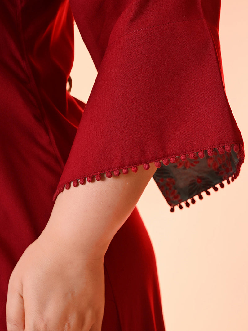 Plus Size  Scarlet Flared Midi Dress with Bell Sleeves